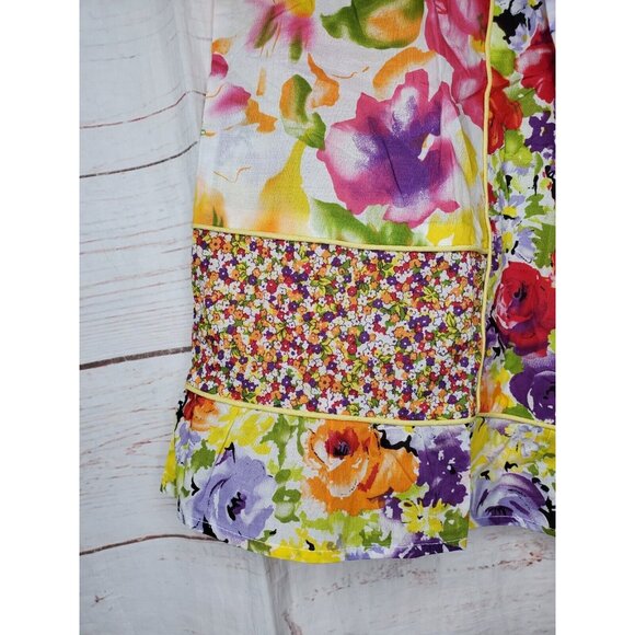 Harve Benard Small Cotton Floral Flare Hem Multicolored Elegant Top - Picture 3 of 10